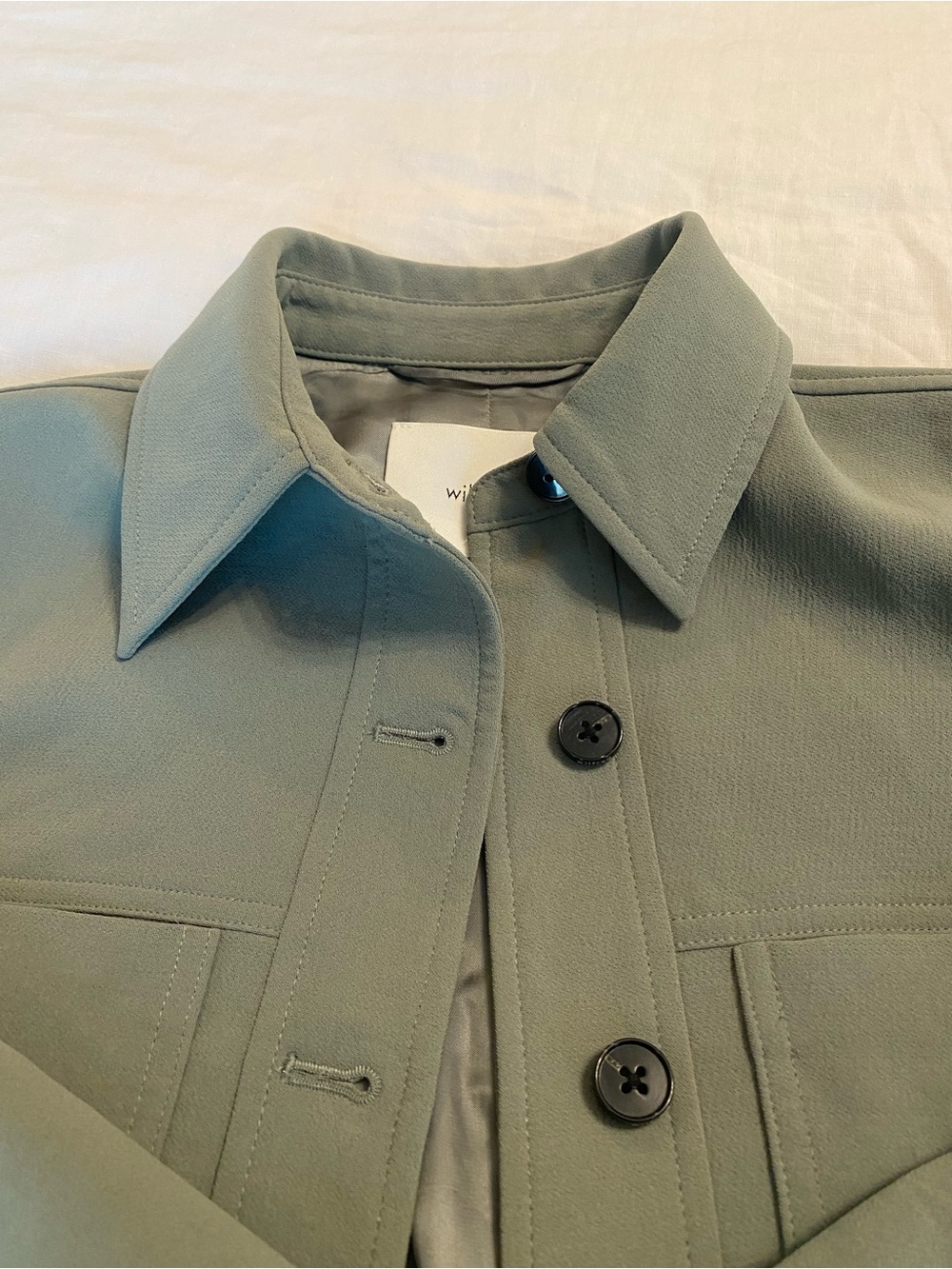 Aritzia Sage Green Cropped Button Jacket - Picture 2 of 9